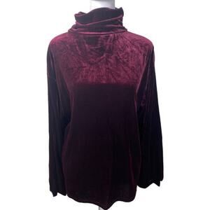 NWT GO SILK SWEATER L BURGUNDY VELVET TURTLENECK QUIET LUXURY ELEVATED BASICS